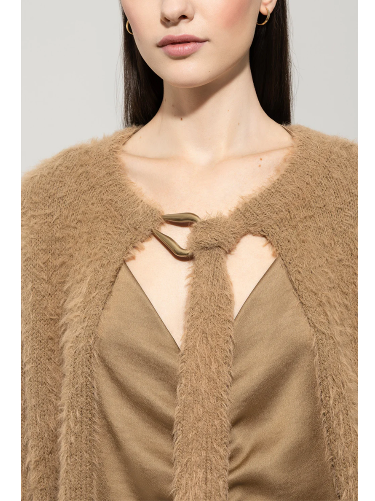 Luisa Cerano Cardigan with Tie Ribbon Detail Brown