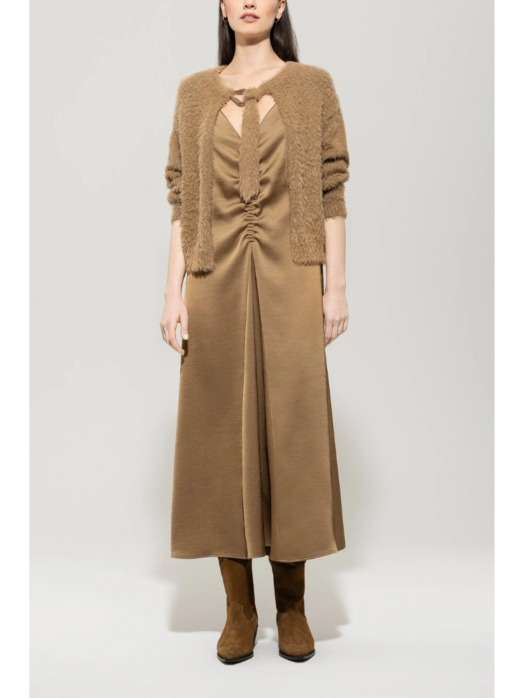 Luisa Cerano Cardigan with Tie Ribbon Detail Brown