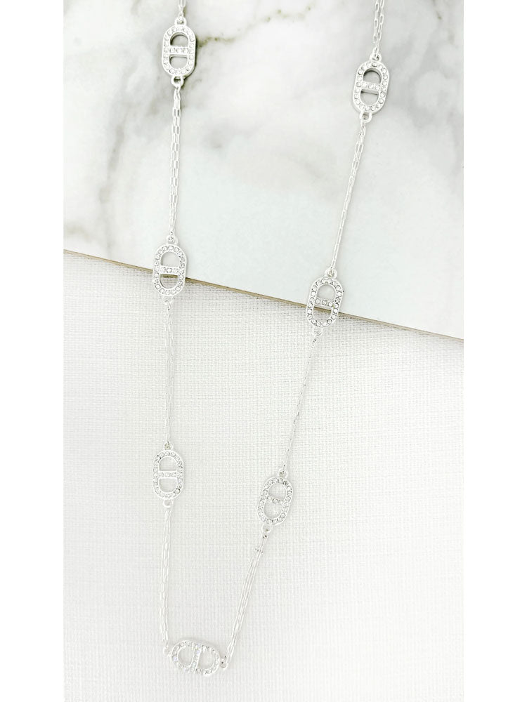 Envy Long Necklace with Oval Diamante Detail Silver