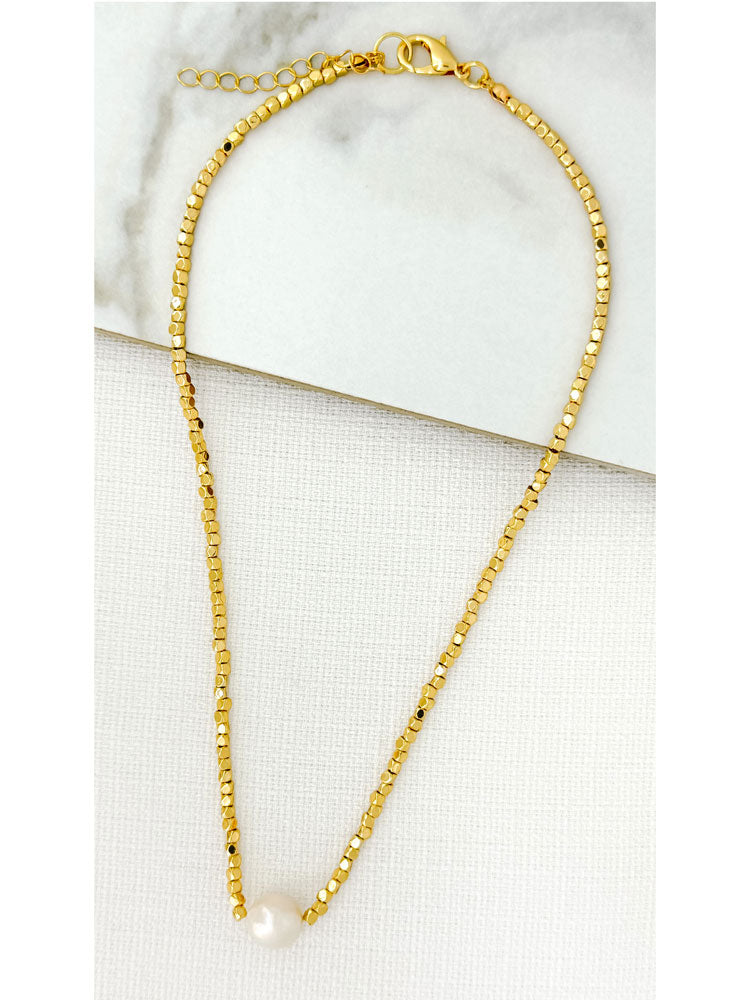 Envy Short Bead &amp; Pearl Necklace Gold