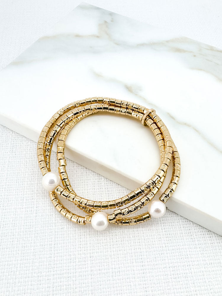 Envy Triple Layer Pearl Bracelet Gold