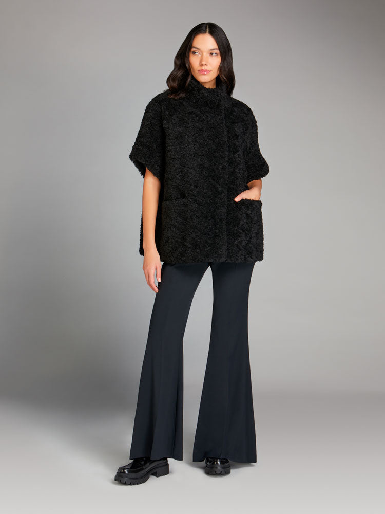 Diego M Faux Fur Cape with Pockets Black