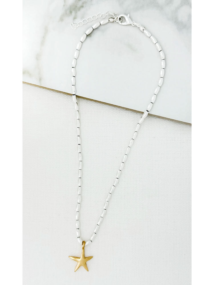 Envy Short Star Charm Necklace Silver &amp; Gold