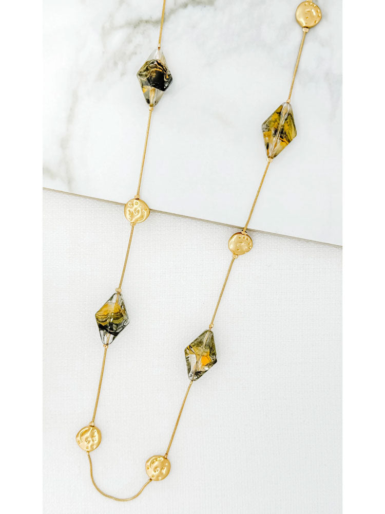 Envy Long Two-Tone Resin Detail Necklace Gold