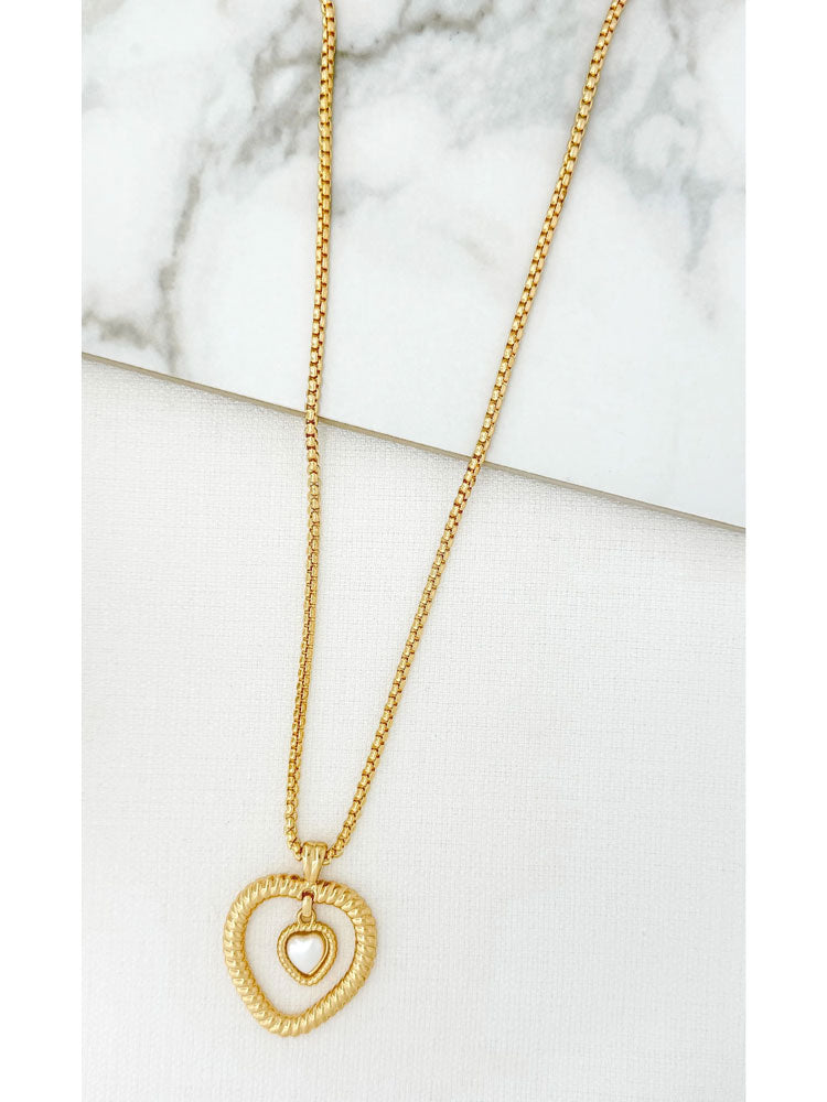 Envy Long Double Heart Pendant Necklace Gold