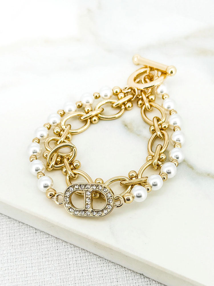 Envy Double Layer Bracelet Gold &amp; Pearl