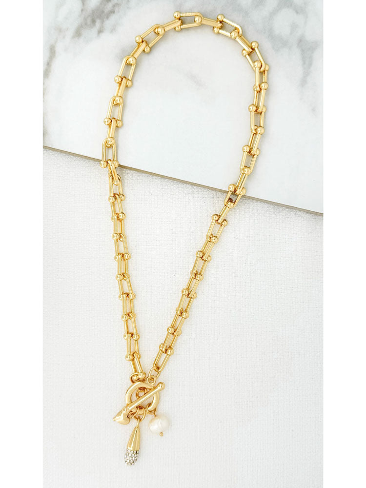 Envy Short Necklace with T-Bar Charm Pendant Gold