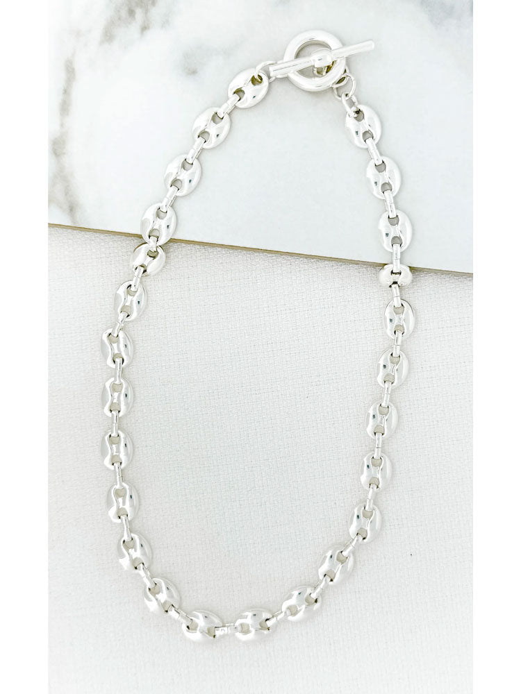 Envy Short Coffee Bean Style Necklace Silver