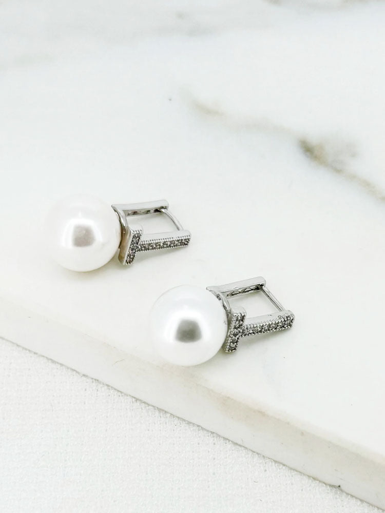 Envy Diamante &amp; Pearl Earrings Silver