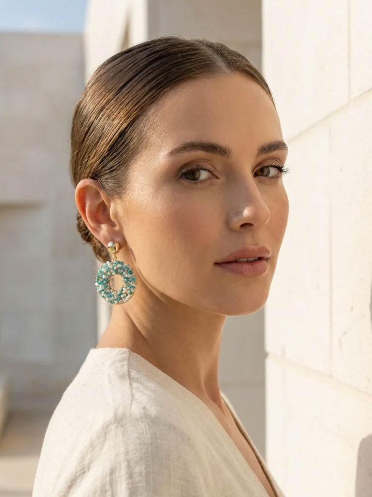 Envy Round Beaded Turquoise Earrings