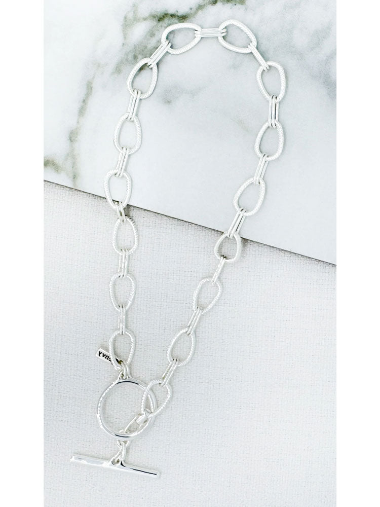 Envy Short Silver Link T-bar Necklace