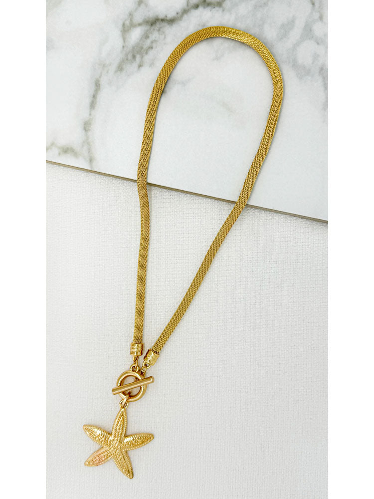 Envy Short Gold Mesh Chain with T-Bar & Starfish Pendant