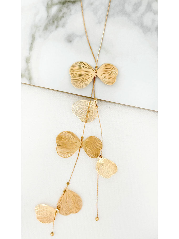 Envy Long Gold Petal Design Necklace