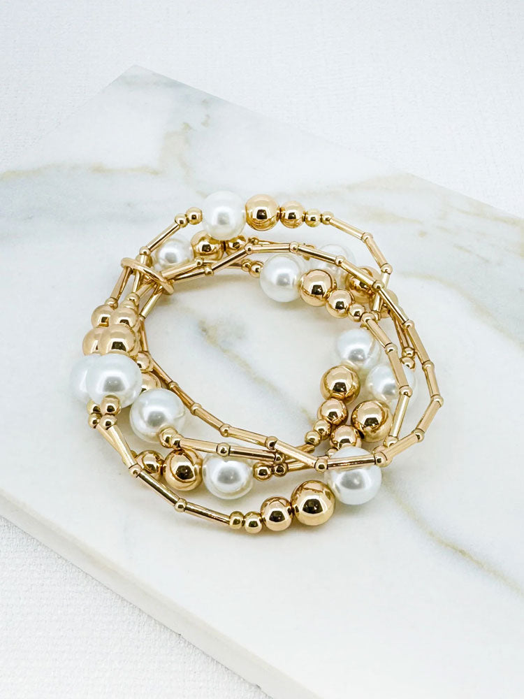 Envy Multi Layered Pearl Bracelet Gold