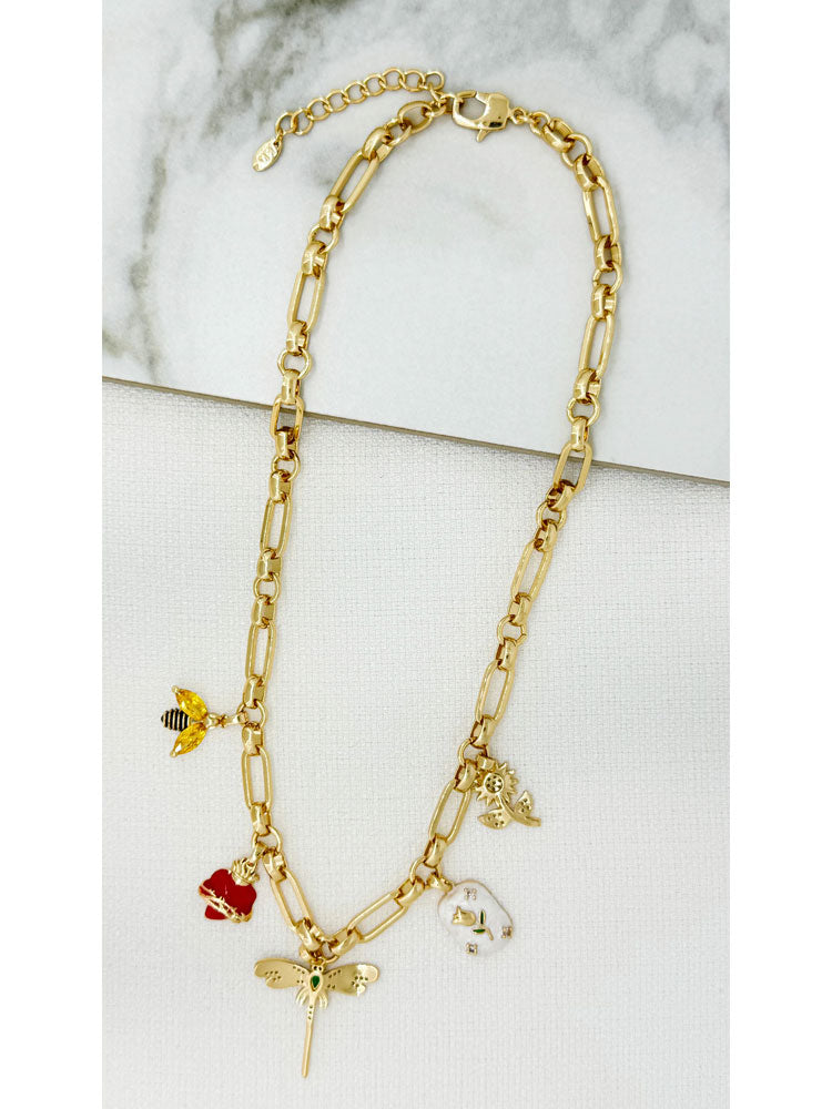 Envy Short Gold Multi Coloured Charm Necklace