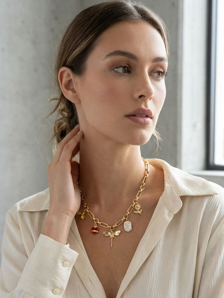 Envy Short Gold Multi Coloured Charm Necklace