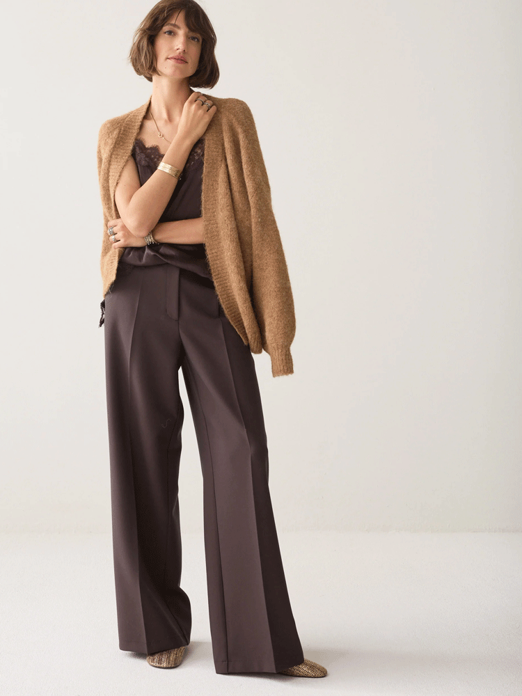 Summum Wide Leg Trousers Dark Chocolate