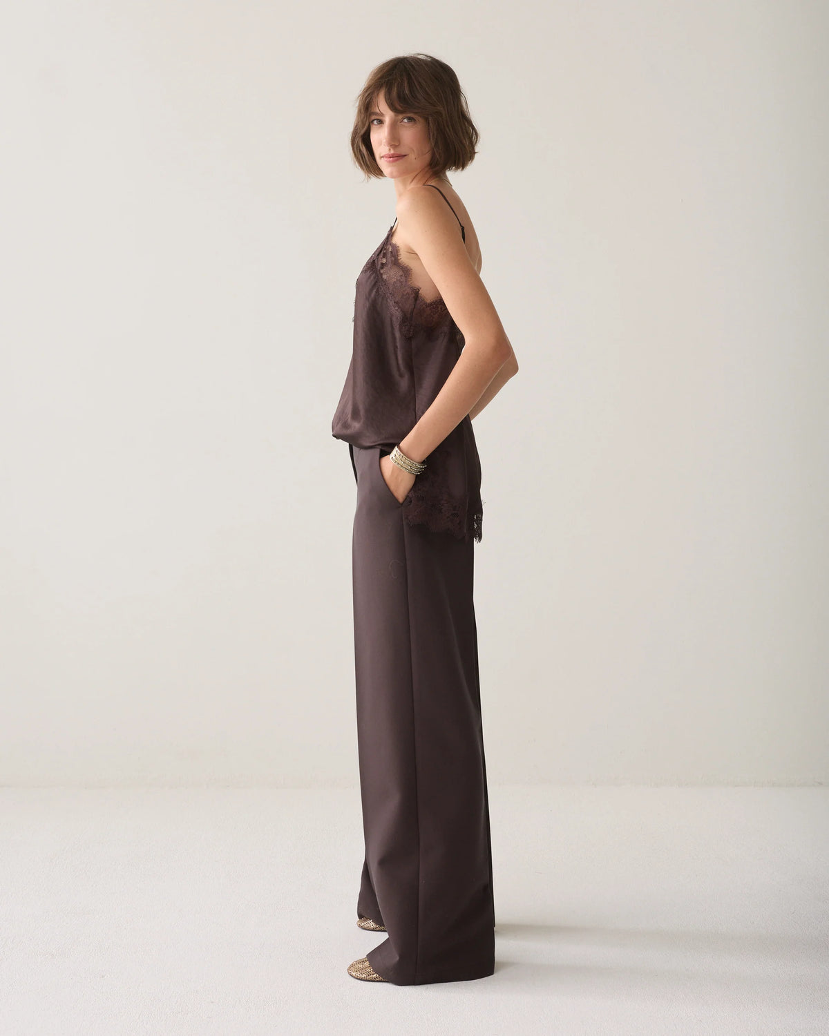 Summum Wide Leg Trousers Dark Chocolate