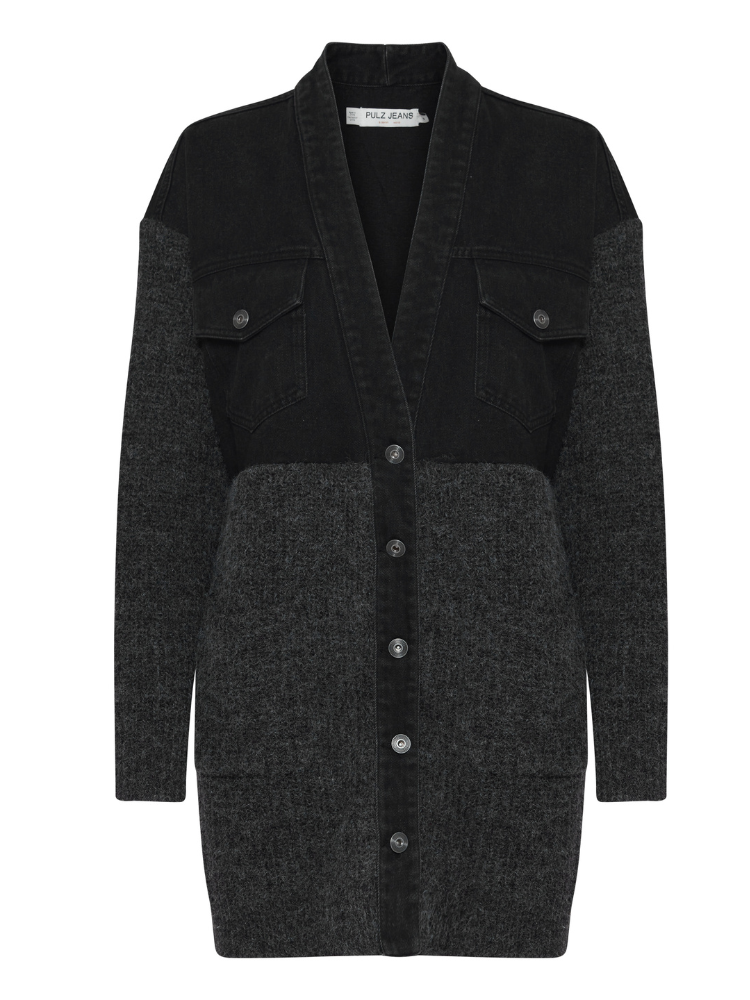 Pulz PzAnke Mix Fabric Cardigan Black