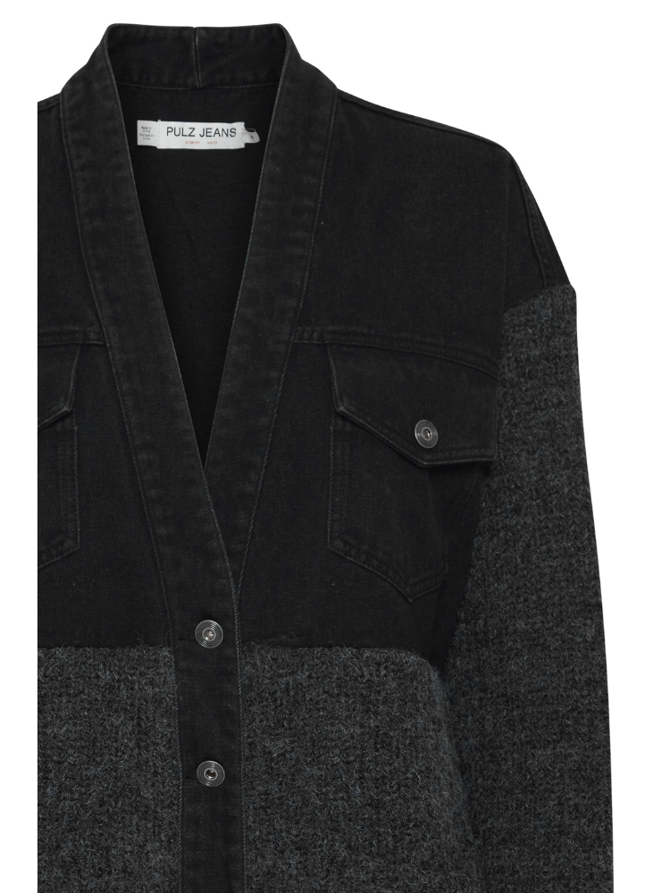 Pulz PzAnke Mix Fabric Cardigan Black