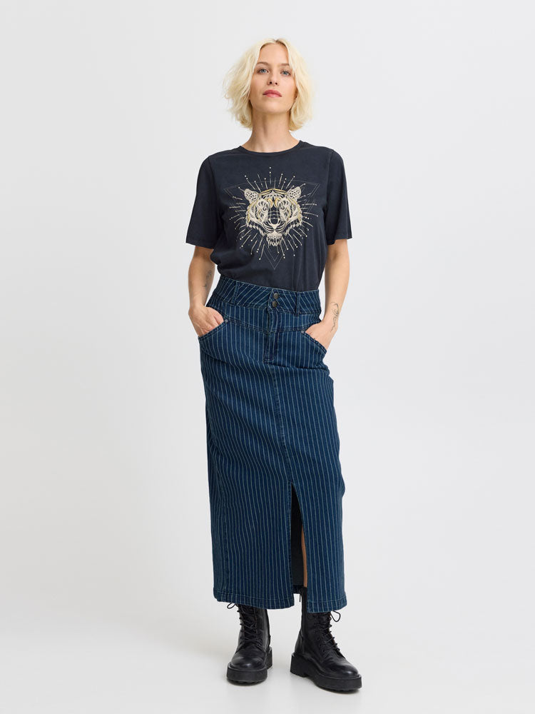 Pulz PzHannah Skirt Blue Stripe Denim