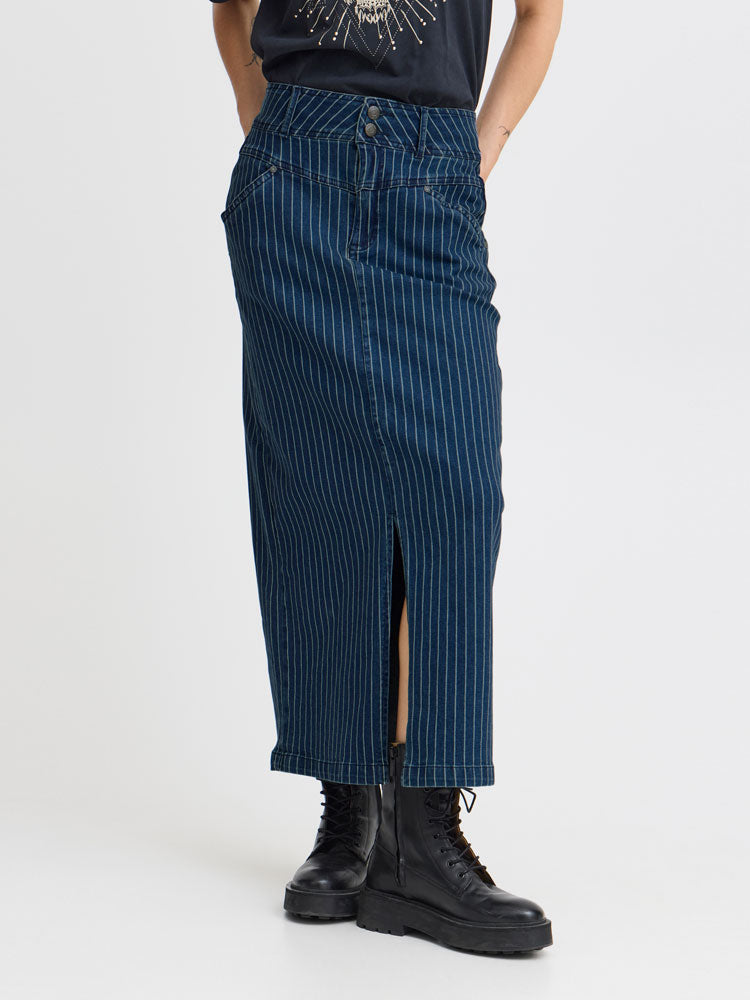 Pulz PzHannah Skirt Blue Stripe Denim