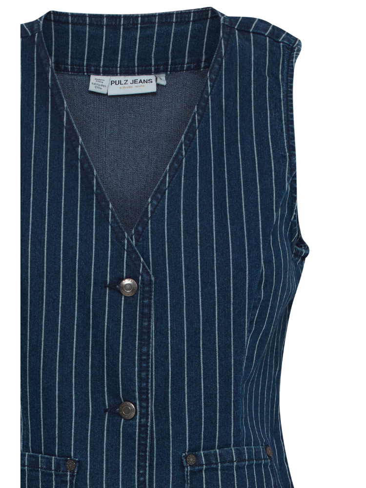 Pulz PzHannah Waistcoat Blue Stripe Denim