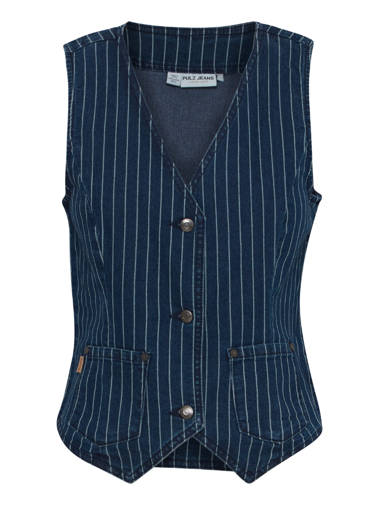 Pulz PzHannah Waistcoat Blue Stripe Denim