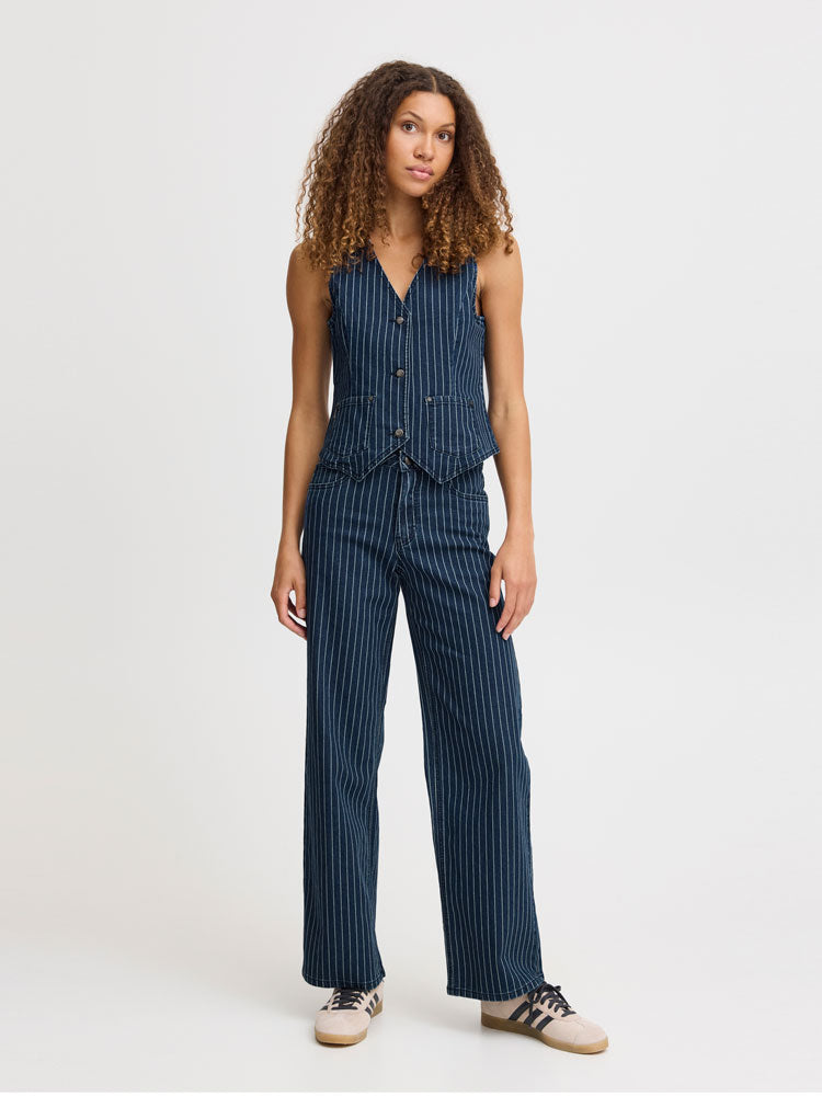 Pulz PzHannah Waistcoat Blue Stripe Denim