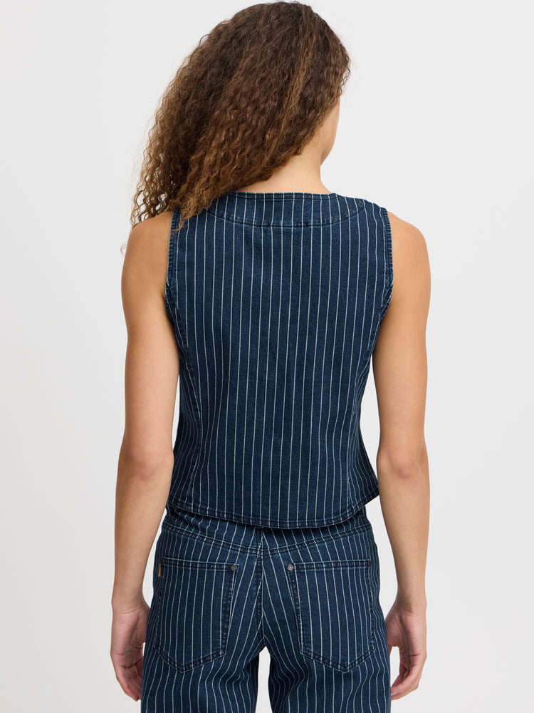 Pulz PzHannah Waistcoat Blue Stripe Denim