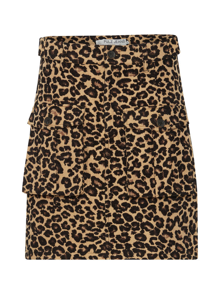 Pulz PzAlice Skirt Brown Animal Print