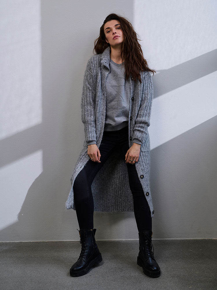 Pulz PzZacha Cardigan Medium Grey Melange