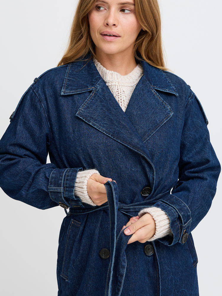 Pulz PzHillary Trenchcoat Medium Blue Denim