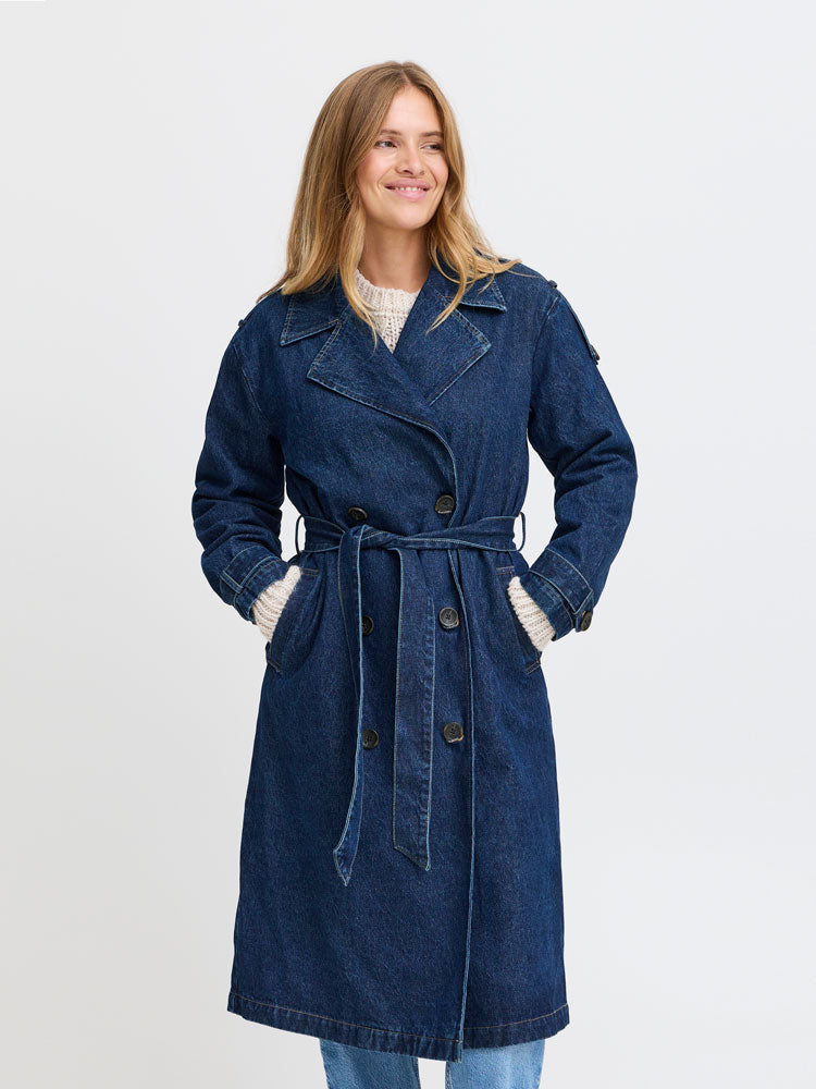 Pulz PzHillary Trenchcoat Medium Blue Denim