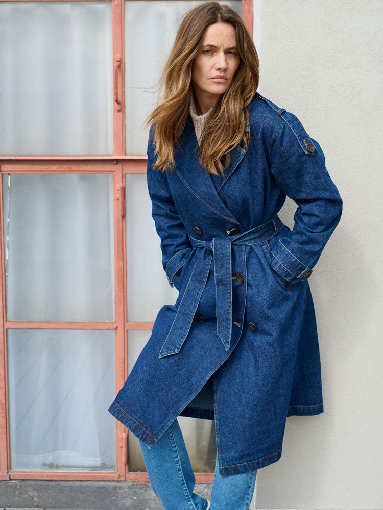 Pulz PzHillary Trenchcoat Medium Blue Denim