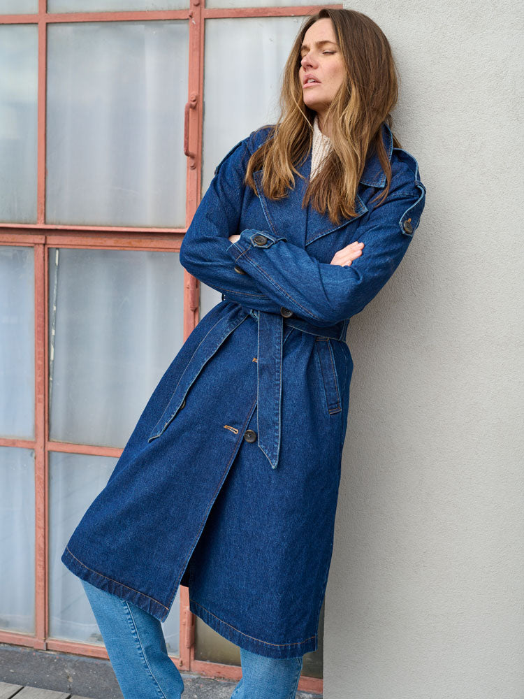 Pulz PzHillary Trenchcoat Medium Blue Denim