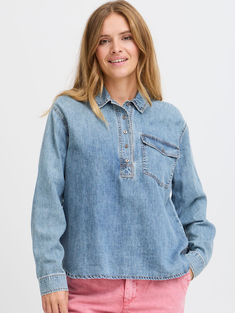 Pulz PzSylvie Blouse Medium Blue Denim