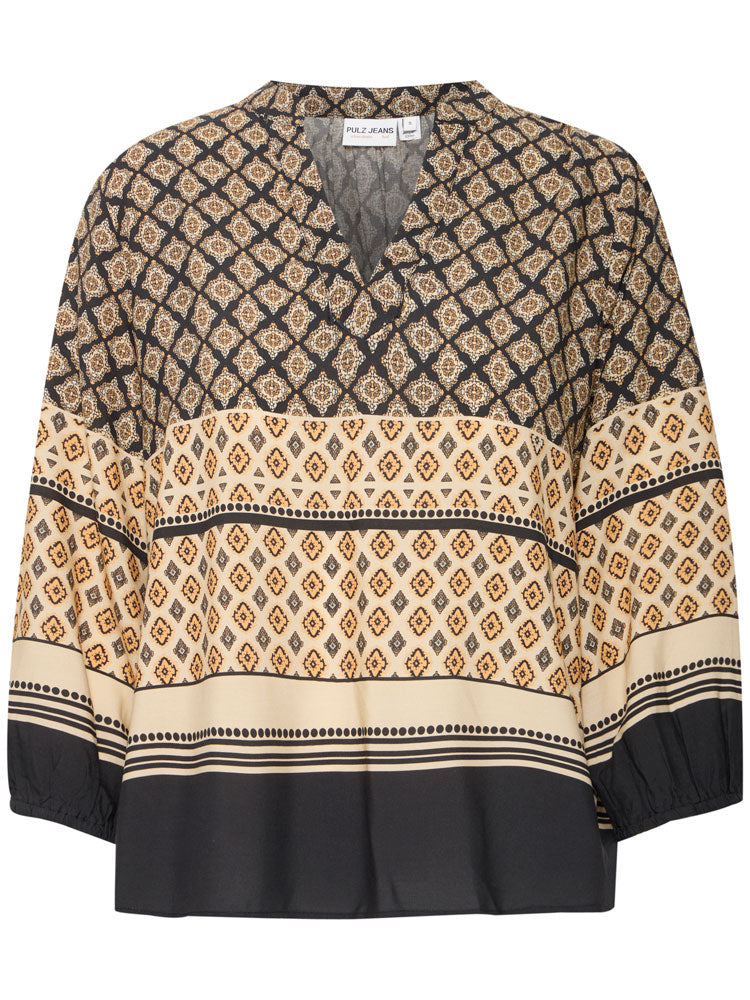 Pulz PzOlivia Blouse Black Boho Border