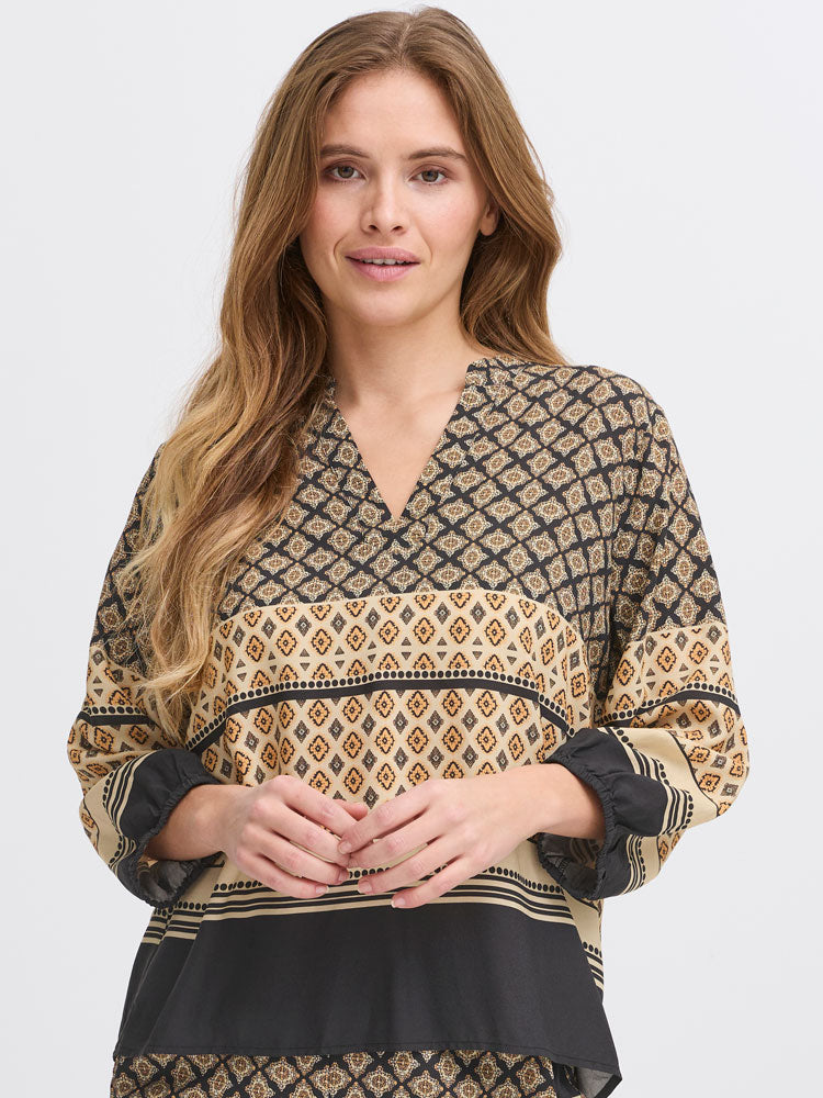 Pulz PzOlivia Blouse Black Boho Border