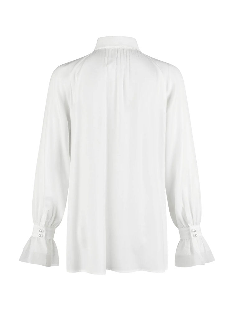 Marc Aurel Satin Blouse with Tulle Cuffs Off White