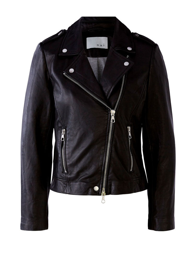 Oui Leather Jacket Black