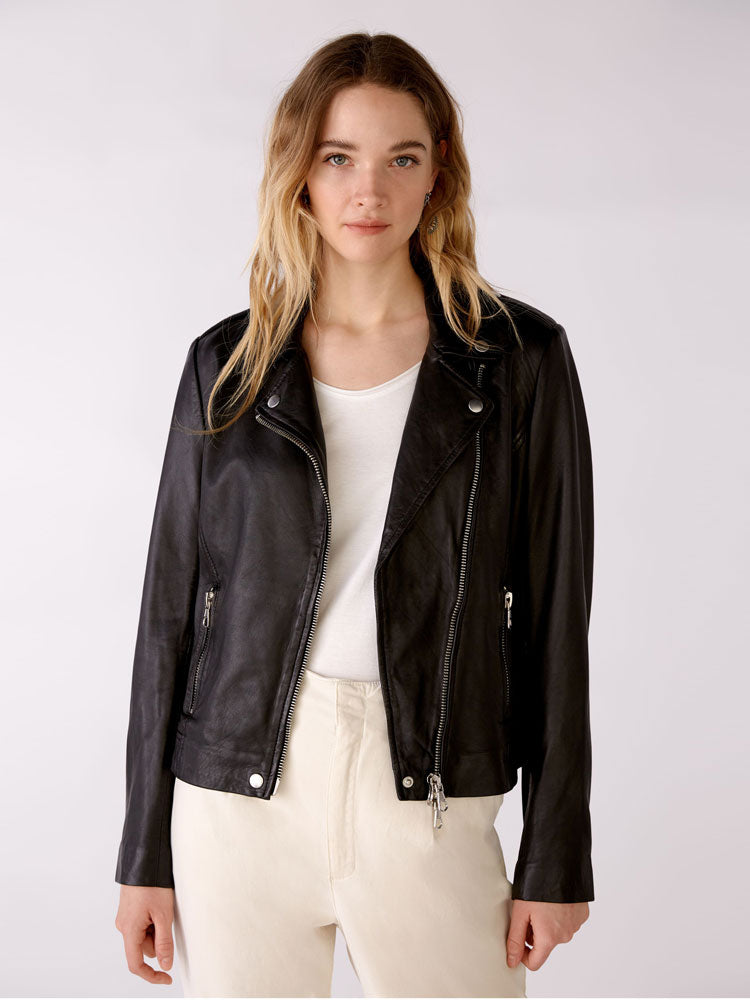 Oui Leather Jacket Black