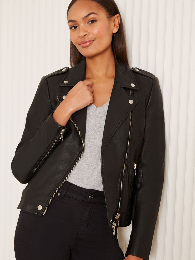 Oui Leather Jacket Black