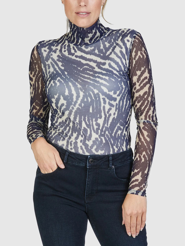 Marc Aurel Mesh Top Night with Abstract Tiger Print