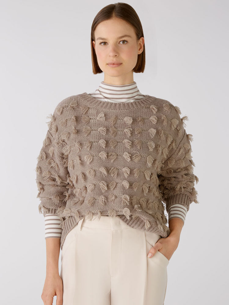 Oui Textured Jumper Taupe