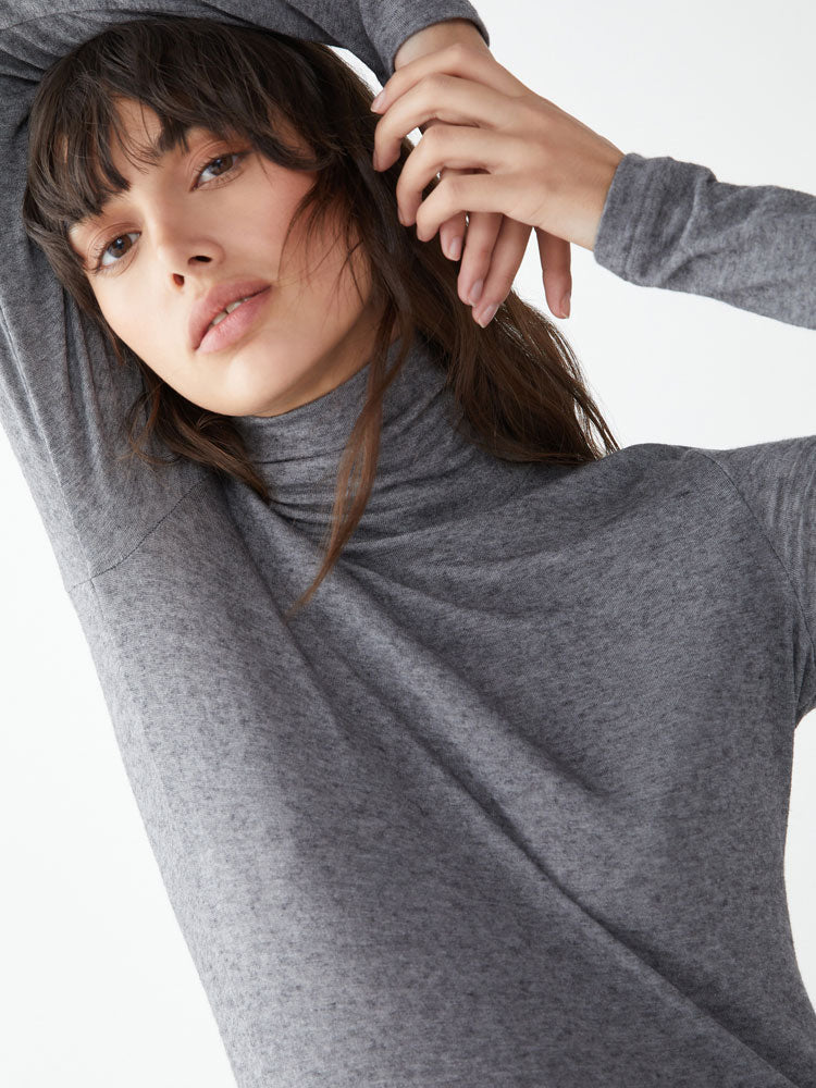 iBlues Zina Roll Neck Top Melange Grey