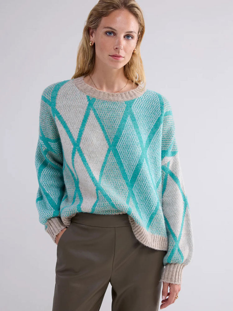 Summum Argyle Boxy Jumper Peacock