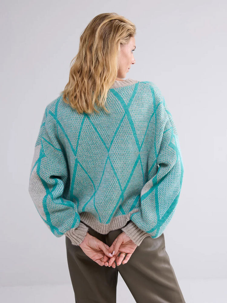 Summum Argyle Boxy Jumper Peacock