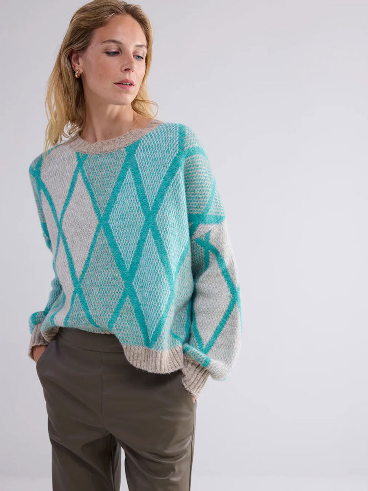 Summum Argyle Boxy Jumper Peacock