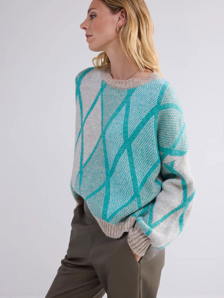 Summum Argyle Boxy Jumper Peacock